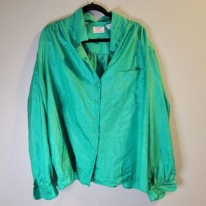 CST Studio Green Shimmer Button Down Blouse 3X Long Sleeve Plus Size 52